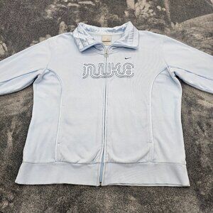 vintage Nike full Zip  Fleece Track Jacket womens XL Embroidered satin logo blue